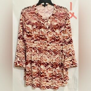 LADIES FALU RED & WHITE TOP WITH SHEERY SHOULDERS